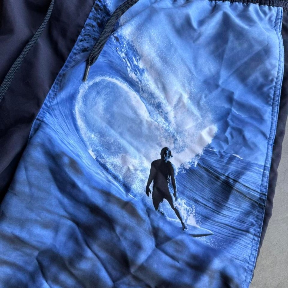 Speedo Mens Surfer Photo Print Swim Trunks Navy Blue Board Shorts Size Medium